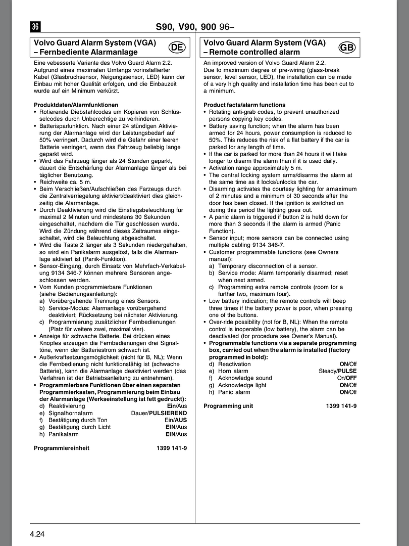 Volvo Guard Alarm kit for 850 & 960 (S/V90) Oz Volvo